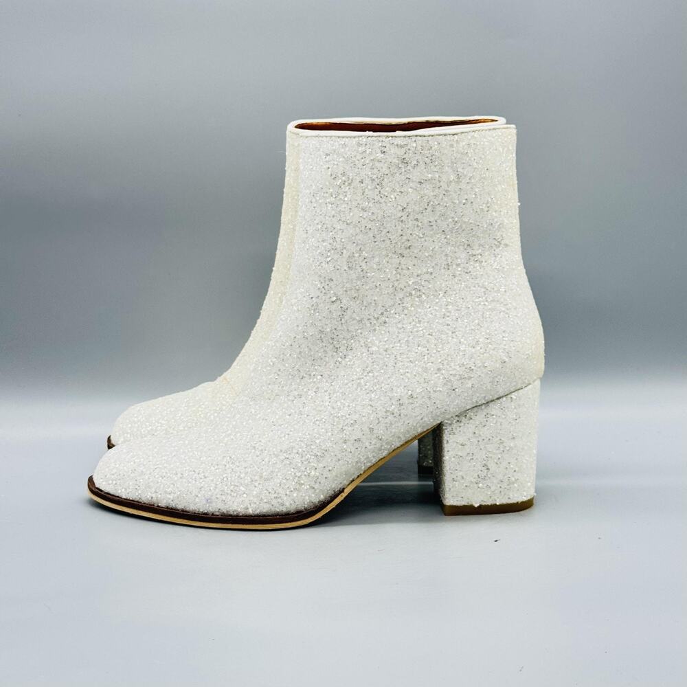 Corkys Hey Girl Boots Womens 8 White Glitter Ankle Block Heel Booties
